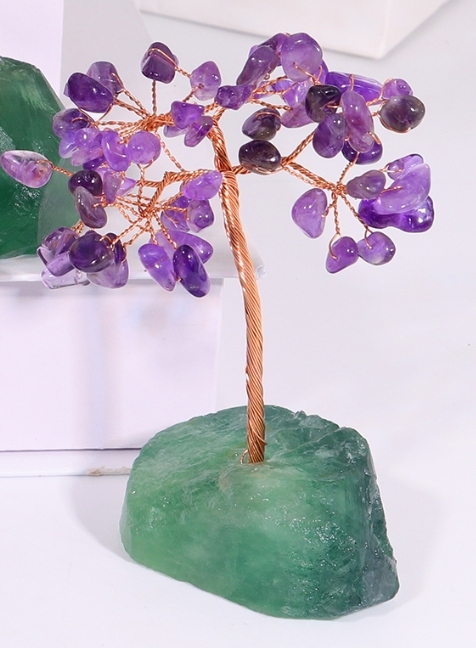 Feuilles d'améthyste avec support en fluorite verte
