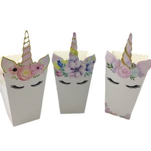 Boîte à popcorn jetable mignonne et colorée, écologique, en forme de <span class=keywords><strong>licorne</strong></span>, pour les fêtes d'anniversaire des enfants, emballage alimentaire - Product Image 2