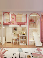 Lit superposé moderne personnalisable en bois massif avec barrières de sécurité, style cabane dans les arbres, pour garçons et filles, lit double princesse, base secrète rose
