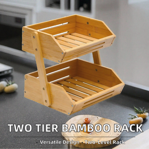 专业现代型竹制两层厨房储物架，用于食品容器、面包、蔬菜储存 - Product Image 5