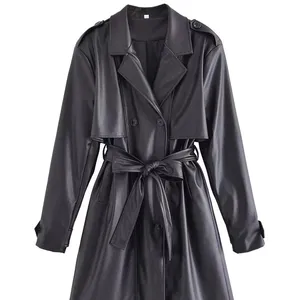 Automne nouveau produit Europe et Amérique mode féminine transfrontalière loisirs de rue long trench-coat en cuir