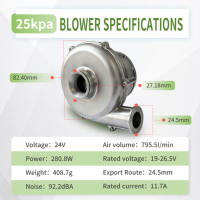 Souffleur 24V CC haute pression 18,2 kPa, pompe à air, ventilateur tout aluminium conçu pour les imprimantes 3D et les machines à coussin d'air