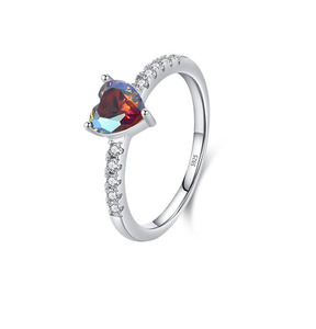 S925 Sterling Silver Heart Gradient Gem Row Stone <b>Adjustable</b> <b>Ring</b> Romantic Gift Light Luxury Finger Jewelry For Women - Product Image 1