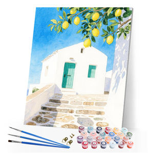 Dipingi con i kit per la casa bianca greca e il colore dei limoni in base ai numeri per adulti antistress dipinto a mano pittura fai da te - Product Image 1