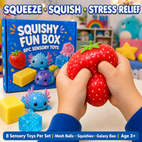 Southpeak Toy Squishy Fun Box 8PC Jouets sensoriels à presser Axolotl Mesh Ball Butter Ice Cube Galaxy Bao BOSS 21x19cm MOQ48 OEM WS