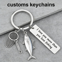 Porte-clés de pêche gravé en alliage de zinc, tendance mode, avec logo personnalisé, impression UV sur laiton – Vente chaude
