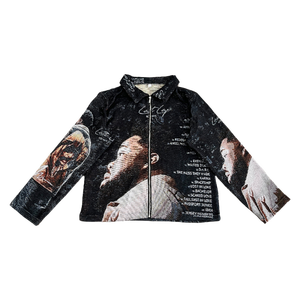 Manteaux zippés surdimensionnés de haute qualité pour hommes Vêtements jacquard tissés avec fermeture éclair Vestes en tapisserie personnalisées Hip Hop pour hommes - Product Image 1