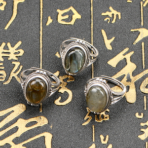 925镀银天然复古宝石珠宝与特殊的古董宝石Labradorite椭圆形戒指 - Product Image 5