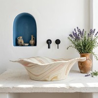 Vasque en céramique haut de gamme de luxe moderne à motif floral et veiné de marbre pour salle de bain