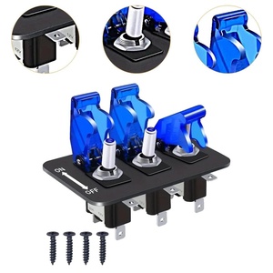 SPST <span class=keywords><strong>3</strong></span> Gang panneau d'interrupteur à bascule à bascule 12V 20A voiture de course robuste 3Pin marche/arrêt LED bleue illuminée couverture de sécurité étanche - Product Image 3