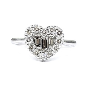 Forme de coeur délicat saint valentin or blanc 18 carats bijoux de haute qualité baguette diamant forme de coeur bague en grappe pour fille - Product Image 1