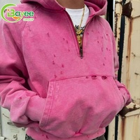 Sweat à capuche zippé 1/4 pour homme, coupe oversize, en coton 500 g/m², coupe carrée, pull uni, effet délavé vintage