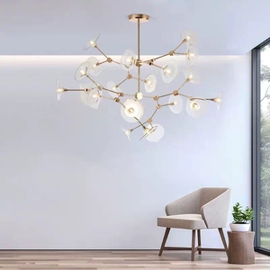 Plafonnier led suspendu en verre au design nordique moderne, produit de luxe, luminaire décoratif d'intérieur, disponible en doré, livraison gratuite, vente en gros - Product Image 4