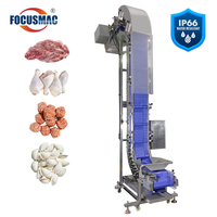 Focus Machinery 90-Grad Vertikalförderer Modularer Kunststoffbandförderer Polypropylenbandförderer Fleischförderer