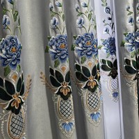 Cortinas Opacas con Bordado de Hojas Doradas Estilo Chino, Material de Poliéster, Motivos Florales, para Ventanas de Baía/Hasta el Suelo, Sala de Estar