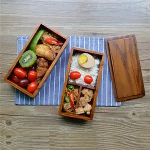 Kotak makan siang lapisan ganda, kotak makan siang tradisional Jepang ramah lingkungan bahan kayu untuk pria dan wanita dewasa anak-anak