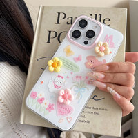 Coque de téléphone transparente antichoc en TPU 3D de style Ins, motif floral crémeux, chiot et nœud papillon, pour iPhone 16 et 17 Pro Max