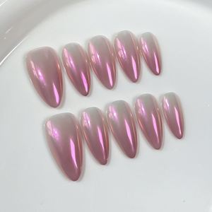 <span class=keywords><strong>Uñas</strong></span> de Gel Sólido con Purpurina <span class=keywords><strong>Rosa</strong></span>, Estilo Clásico y Asequible, Estilo Old Money, Nuevo, Almendradas, Francesas, <span class=keywords><strong>Uñas</strong></span> Artificiales - Product Image 4