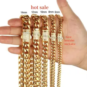 Pulsera tobillera Collar de cadena cubana de 18K Collar de cadenas de eslabones cubanos helados Collar de oro de acero inoxidable Hombres mujeres cadena clásica de Mónaco