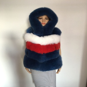 High Quality Women Winter Soft Warm Real fox Fur Vest <strong>Ladies</strong> fox Fur <strong>Gilet</strong> with <strong>Hood</strong> - Product Image 1