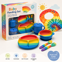 Ensemble Assiette et Bol en Silicone Arc-en-ciel pour Tout-petits, Sans BPA, Assiette à Compartiments avec Ventouse, Bavoir et Ustensiles, pour Enfants de 2 à 6 Ans
