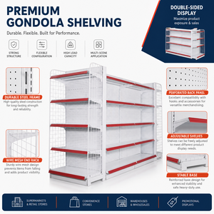 Double Sided Adjustable Durable Light-Duty Gondola Shelving White Metal Supermarket Display Rack Red Price Tag Strip Pegboard - Product Image 2