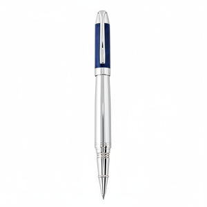 Penna Roller in Ottone Lucido Cromato Effetto Marmo Blu per Scrittura - Product Image 2