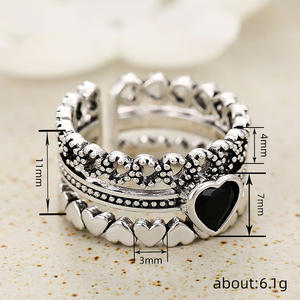 T0845 Heart Shape <b>Black</b> Onyx <b>Rings</b> For <b>Women</b> Pave Setting Gift Fashion Jewelry - Product Image 5