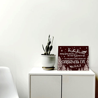Décoration Murale de Noël : Tableau sur Toile Imprimée avec Citations, Traîneau du Père Noël, Rennes et Pin Enneigé – Style Ferme pour Maison de Vacances