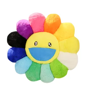 Colorful smile flower pillows floor pillow cushion 50 cm soft home rabbit hair cheap flower plush