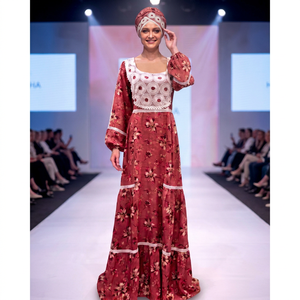 Robe longue de luxe africaine pour femme, imprimé floral, écologique, manches longues bouffantes, en rayonne avec dentelle, tenue traditionnelle printemps-été - Product Image 2