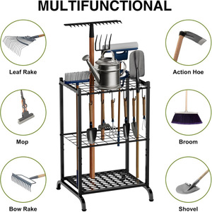 <b>Gardening</b> tool organizer with <b>hooks</b>, garage/patio tool tower, holds 35 long-handled tools. - Product Image 4