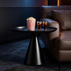 Modern Matte Black Stainless Steel <strong>Slim</strong> Pedestal Side <strong>Table</strong> for Hotel and Living Room Luxury Bedroom Use - Product Image 6
