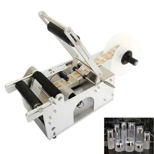 Semi automatic self adhesive small paper sticker labeller tabletop flat square rectangular oval bottle labeling machine