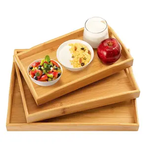 Vassoio piccolo tavolo cibo colazione vassoio da portata all'ingrosso colore personalizzato decorativo forma rustica vassoio da caffè in legno in legno
