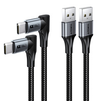 Cable USB Tipo-C de Nylon SUNGUY de 90 Grados, Cable de Carga Rápida de 18W, Cable de Datos USB C de Ángulo Recto para Teléfono Móvil, Banco de Energía y Uso en Automóvil