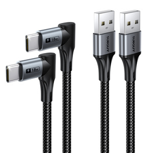 SUNGUY สายถักไนลอน 90 องศา สาย USB Type-C 18W สายชาร์จเร็ว สายดาต้า USB C สำหรับโทรศัพท์มือถือและพาวเวอร์แบงค์ ใช้ในรถยนต์ - Product Image 1