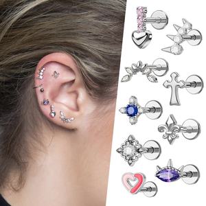 ASTM F136 Titanium Marquise CZ Bloem Hart Lip Ring Sieraden Piercing 16G <span class=keywords><strong>Labret</strong></span> Top Piercing <span class=keywords><strong>Labret</strong></span> Stud - Product Image 1