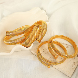 Stainless Steel Snake Ring <b>Bracelet</b> Earring <b>Set</b> Unisex Party Fashion Jewelry Geometric Design Open Spiral Elastic Circular Ring - Product Image 3