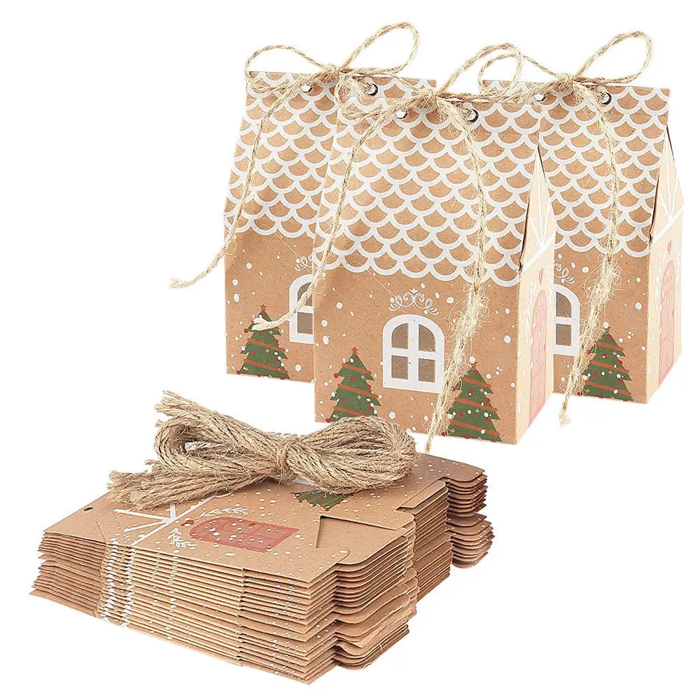 Großhandel benutzer definierte Kraft papier Weihnachten Geschenk box Hausform Candy Cookie Weihnachts geschenk box Bolsas De Navidad