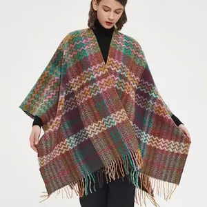 2024 latest winter shawl with arms for ladies ethnic style open front poncho cardigan acrylic tassel women's pasmina shawl