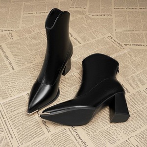 Retro Sexy Midi <strong>Boots</strong> Plus Size Solid Color Women's Autumn Winter New Suede Upper Side Zipper <strong>Square</strong> <strong>Heel</strong> Pointed <strong>Toe</strong> Slim <strong>Boots</strong> - Product Image 6