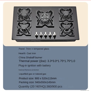 Table de cuisson à gaz à 5 brûleurs à haute efficacité verre trempé dispositif de sécurité intégré en acier inoxydable USB/batterie économie d'énergie pour RV - Product Image 5