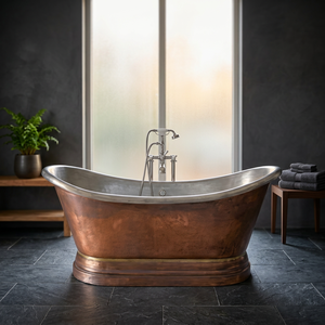 Baignoire autoportante en cuivre ovale sur pieds, baignoire artisanale en métal pour la maison et les hôtels - Product Image 2