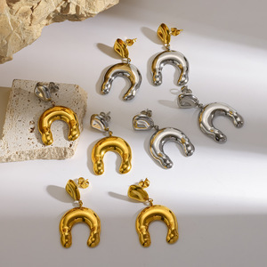 รูปตัวยูฮอร์สชูสแตนเลสสตีลต่างหูทองเงินชุบสำหรับผู้หญิงแฟชั่นเครื่องประดับ TE60671 - Product Image 3