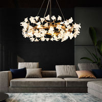 Lustre moderne en cuivre en forme de branche d'arbre, avec des cristaux en forme de pétale, lampe suspendue LED décorative pour salon, luminaire suspendu en forme de fleur de pissenlit