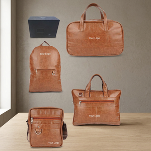 Ensemble cadeau en cuir de qualité supérieure Liviya, design gaufré multifonctionnel, sac d'affaires, portefeuille, ceinture, porte-cartes, noir - Product Image 4