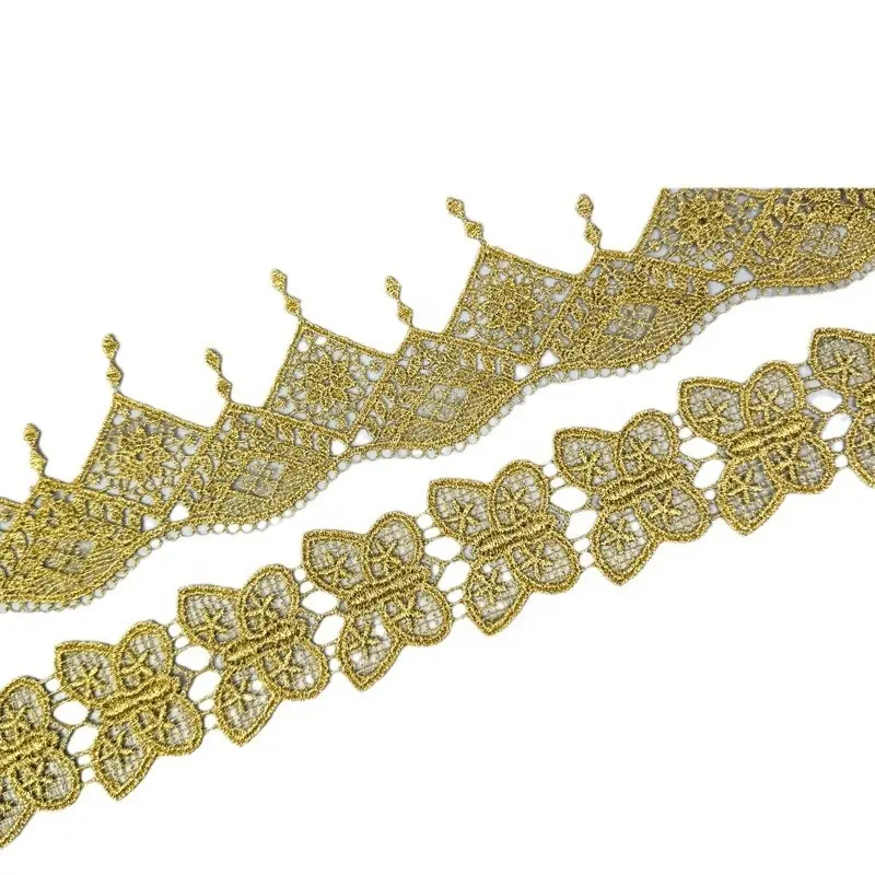 Nueva llegada mariposa diamante en forma de hilo de oro químico soluble en agua borde crochet Alencon galloon bordado dentelle encaje