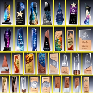 Quà Tặng Kinh Doanh Tùy Chỉnh Cúp Giải Thưởng Acrylic Thủy Tinh Pha Lê Kim Loại Cúp Pha Lê Đế Gỗ Momentoes Màu Trơn Trống - Product Image 3