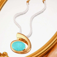 À la mode Style bohème exagéré Turquoise ovale pendentif collier pour les femmes quotidien décontracté vacances voyage fête vêtements de vacances
